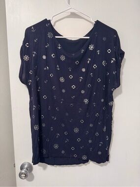 Navy & Silver Nautical Print Women's Tee